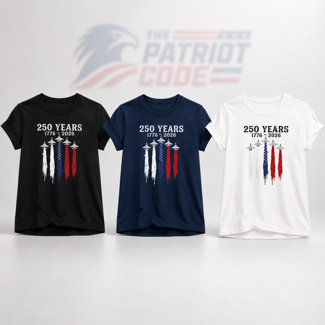 USA 250 Years T-Shirt — Patriotic Jet Fighter Design