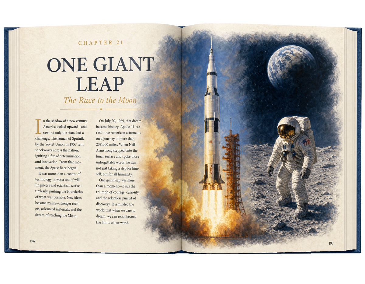 Interior spread — One Giant Leap, the Race to the Moon